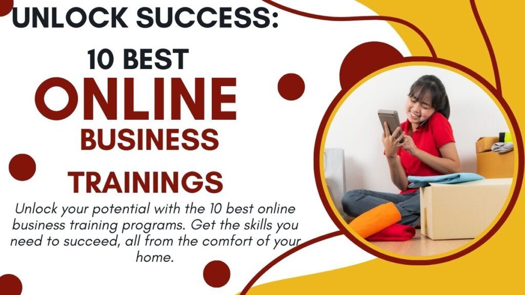 “Unlock Success: 10 Best Online Business Trainings” image, woman on her phone training.